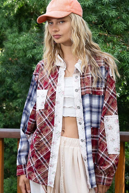 Patchwork Plaid Button Up Shirt