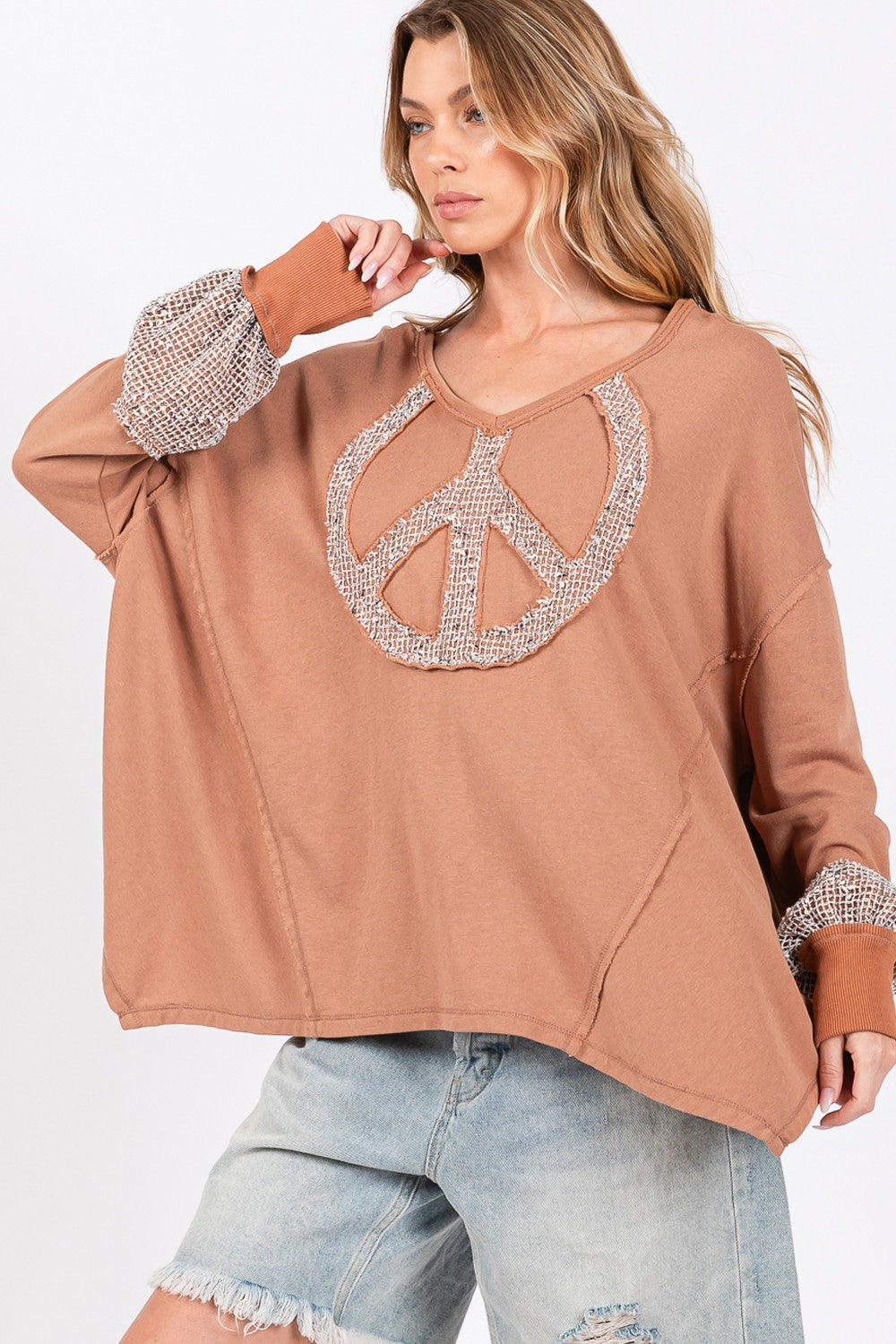 Peace Sign Mineral Wash Terry Top