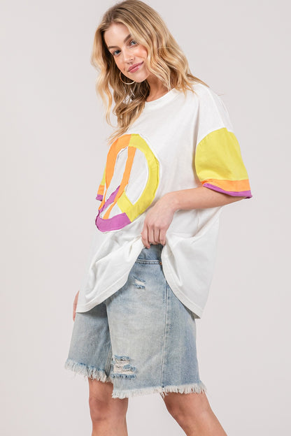 Color Block Peace Applique Top