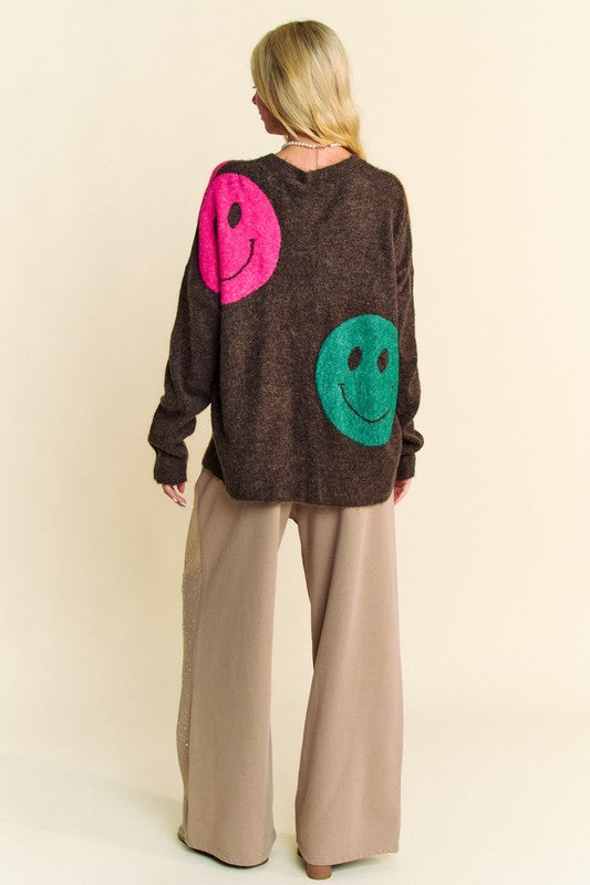 Contrast Smile Round Neck Oversize Sweater