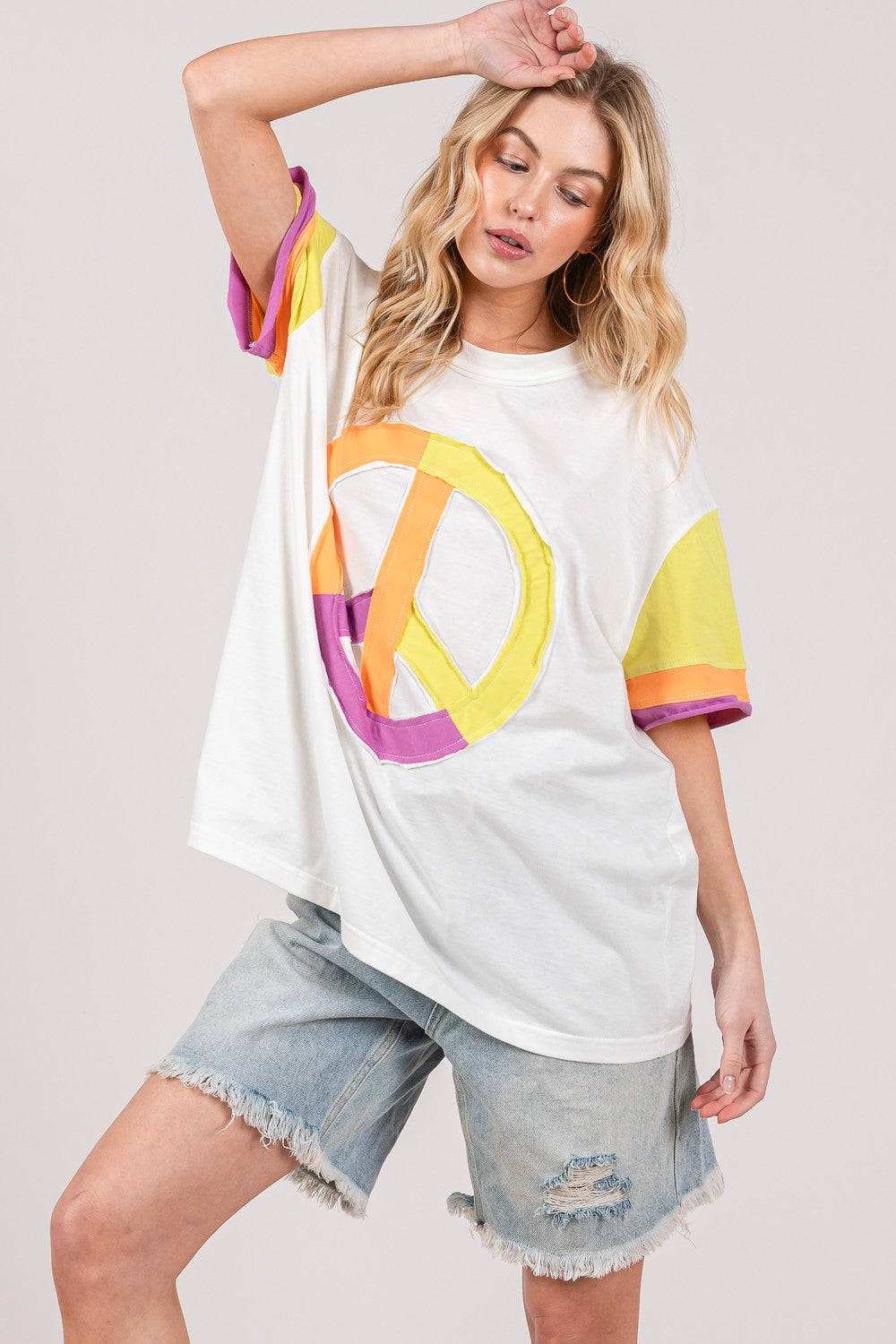 Color Block Peace Applique Top