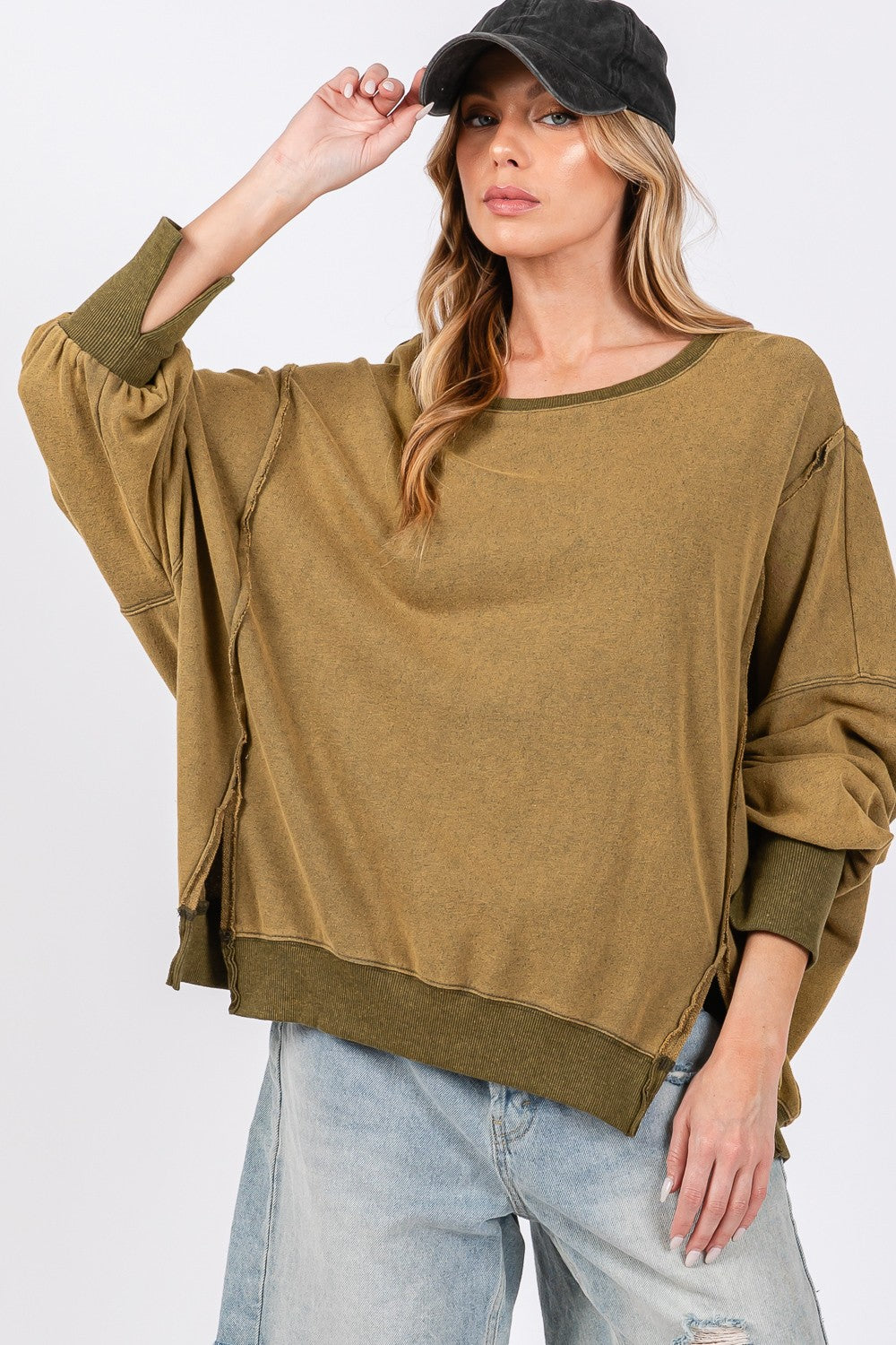 Mineral Wash Side Slit Oversized Sweatshirt