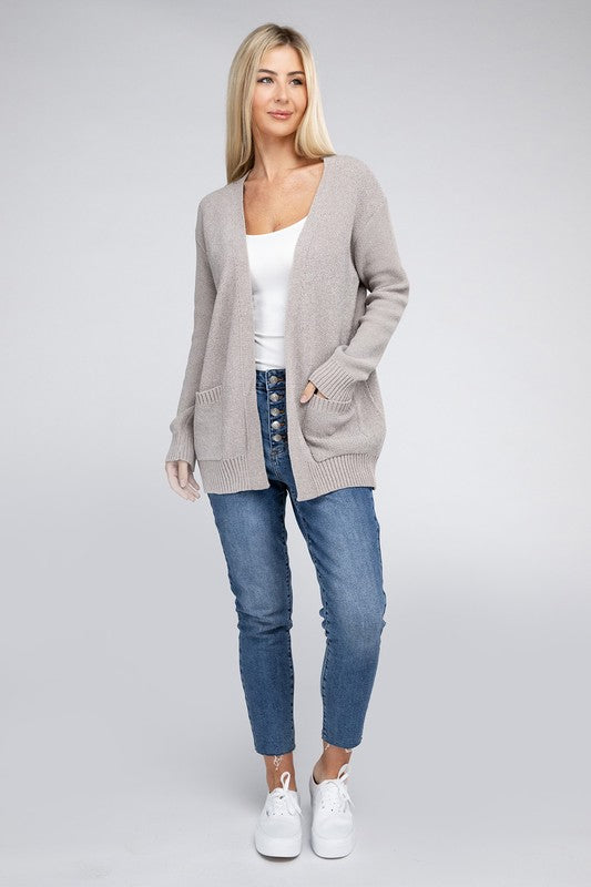 Melange Open Front  Cardigan