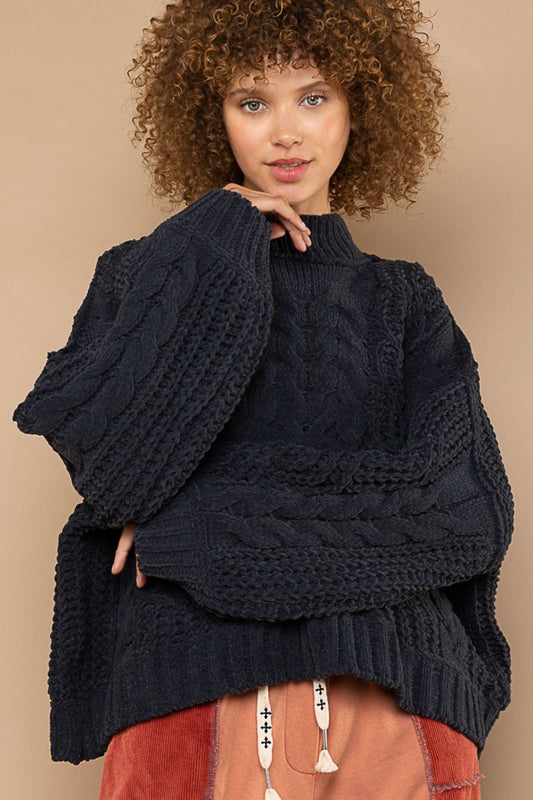 Mock Neck Cable Knit Sweater