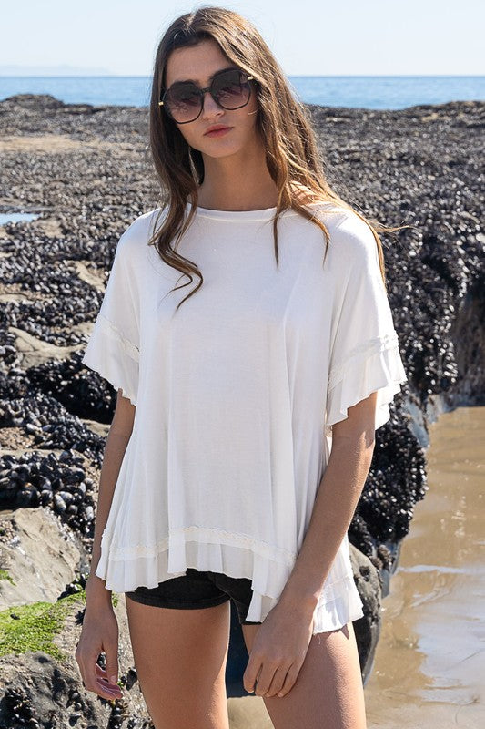 Peek-a-boo Ruffle Overlay Knit Top