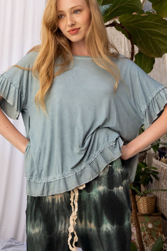 Peek-a-boo Ruffle Overlay Knit Top