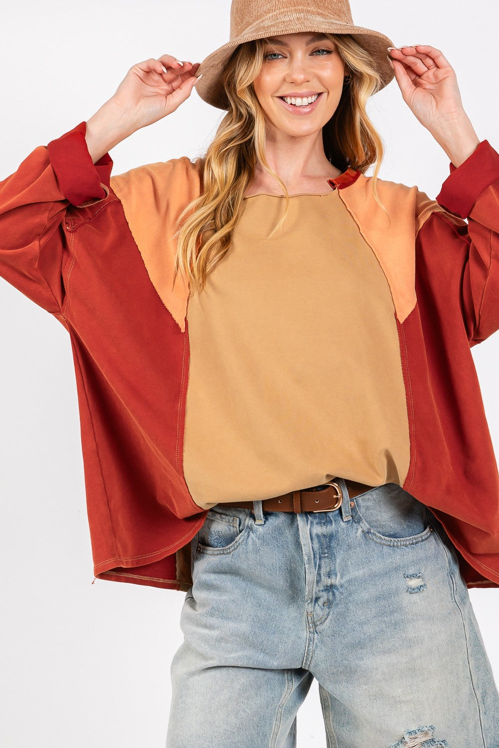 Mineral Wash Color Block Top