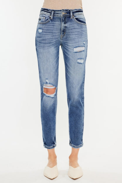 Kancan High Rise Distressed Straight Mom Jeans