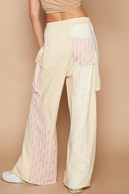 Crochet Contrast Drawstring Wide Leg Pants