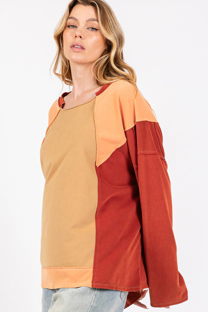 Mineral Wash Color Block Top