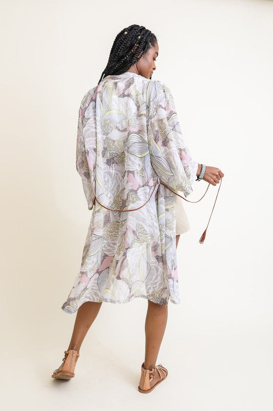 Ikebana Kimono W/ Suede Tie Belt