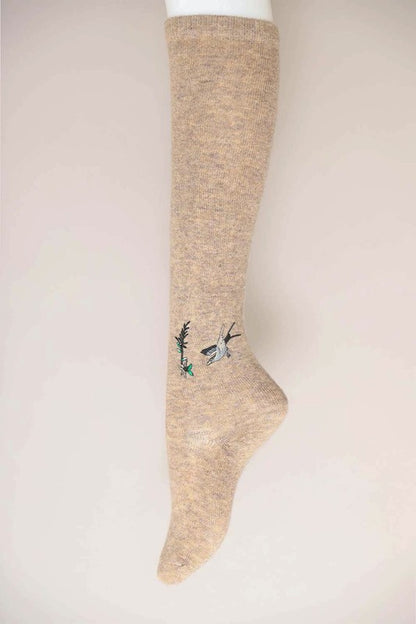 Hummingbird Wool Knee High Socks