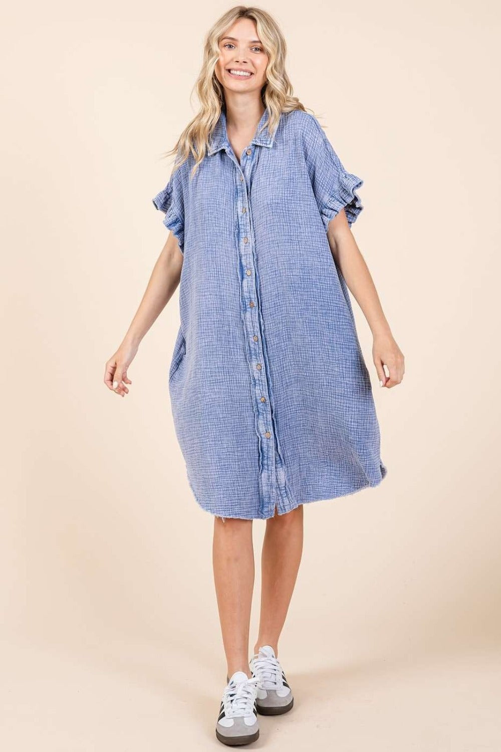 Mineral Wash Cotton Gauze Mini Shirt Dress