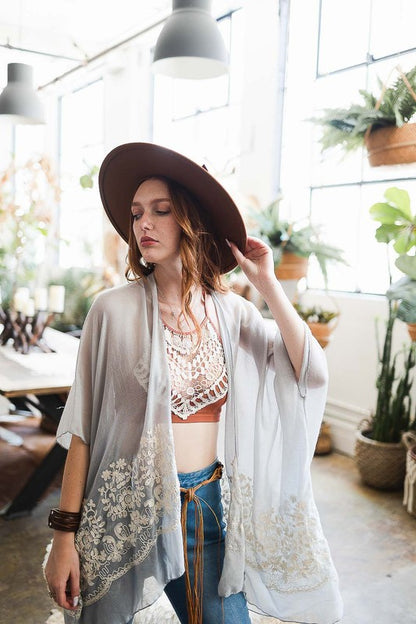 Floral Embroidered Stitch Kimono