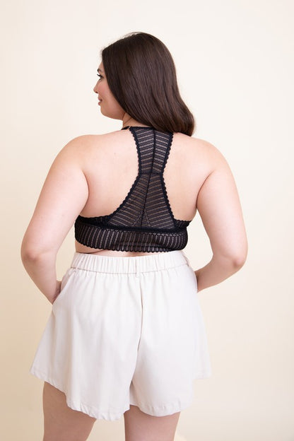 Plus Size Ribbed Lace Boho Racerback Bralette