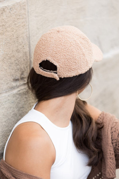 Boucle Sherpa Teddy Bear Knit Ball Cap