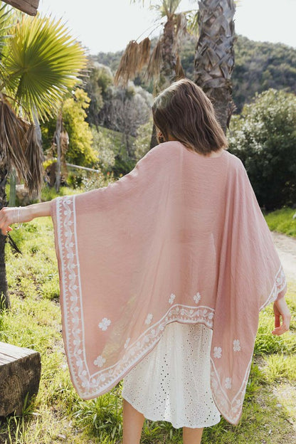 Floral Embroidered Sleeves Kimono