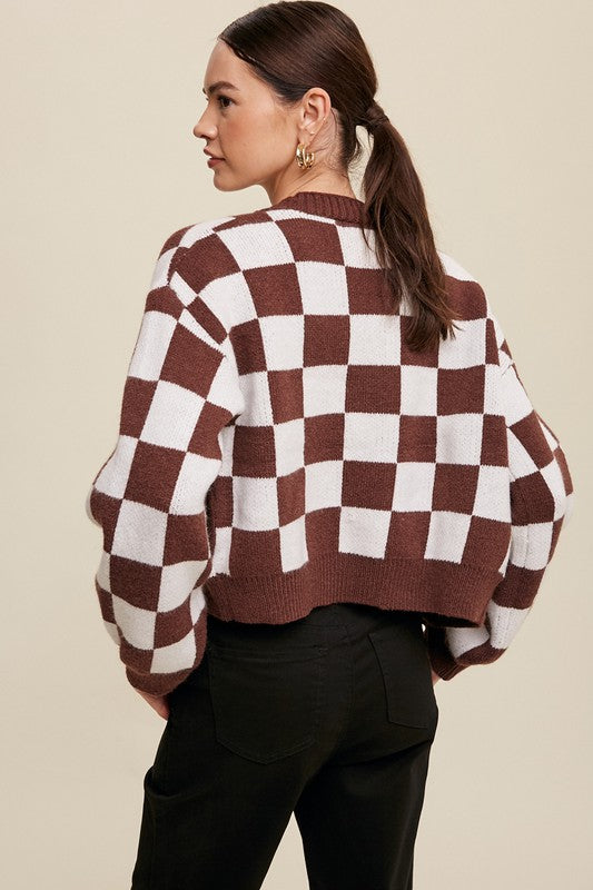 Bold Gingham Weaved Crop Cardigan