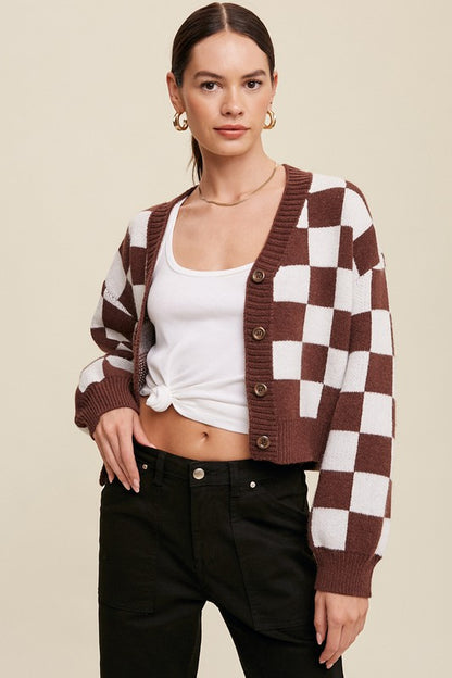 Bold Gingham Weaved Crop Cardigan