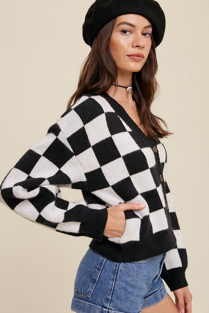 Bold Gingham Weaved Crop Cardigan