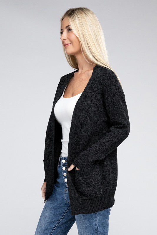 Melange Open Front  Cardigan