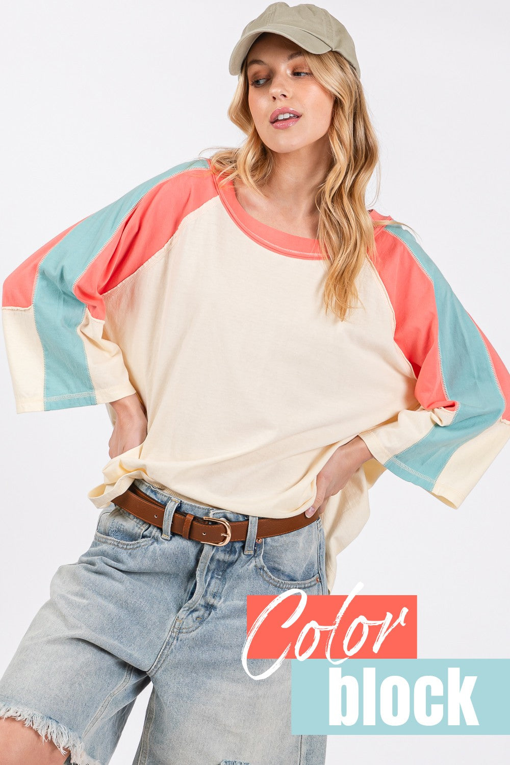 Color Block Curved Hem Top