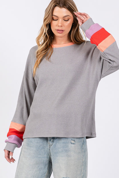 Color Block Waffle Knit Top