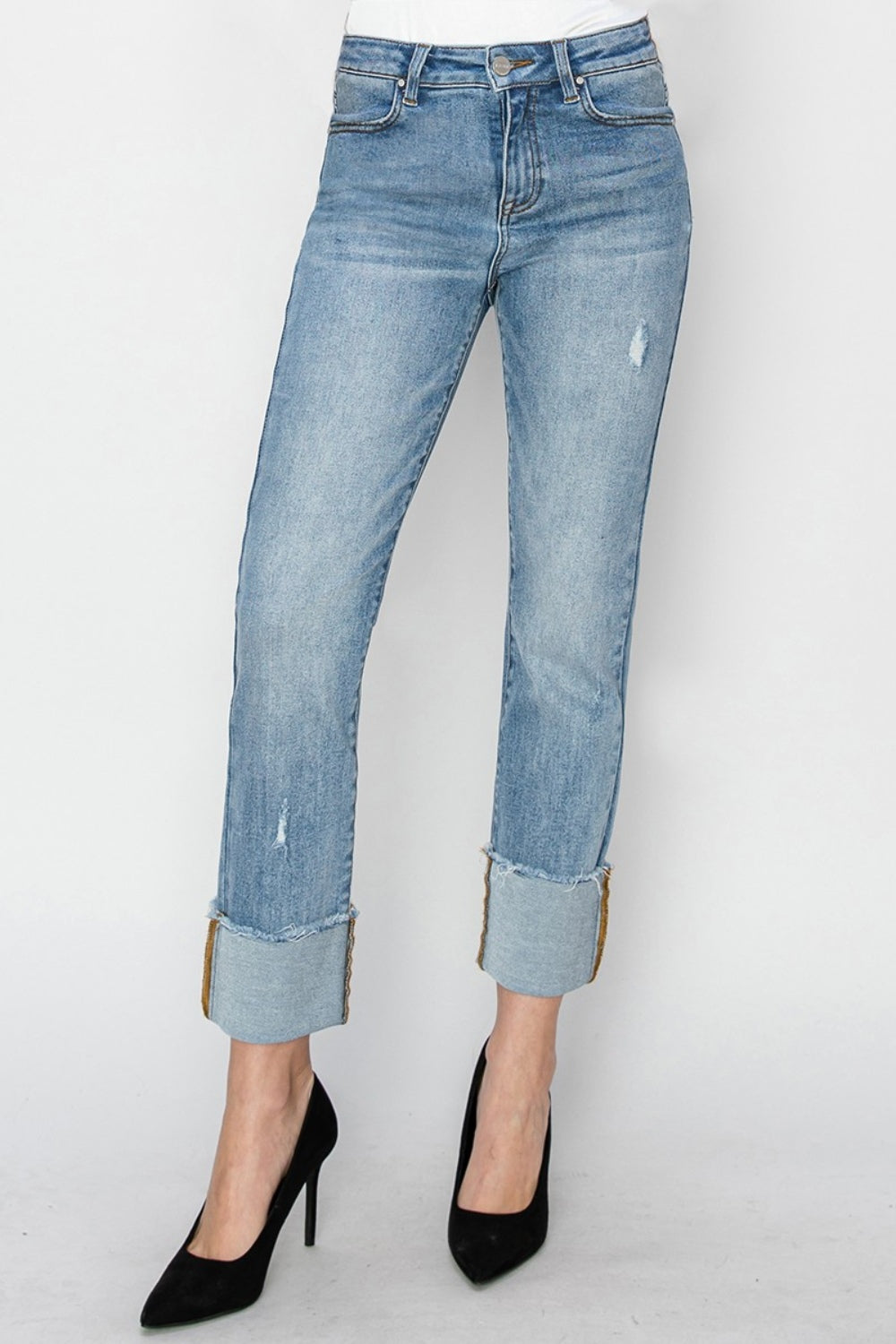 RISEN Full Size High Rise Cuffed Slim Straight Jeans