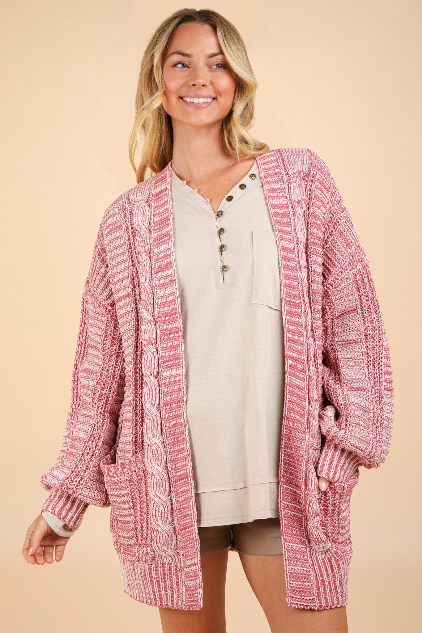 Cable Knit Open Front Cardigan