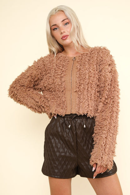 Shaggy Yarn Knit Zip Up Jacket