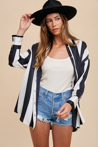 Striped Dropped Shoulder Button Up Shirt