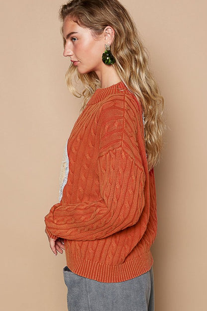 Cable-Knit Peace Patch Dropped Shoulder Sweater