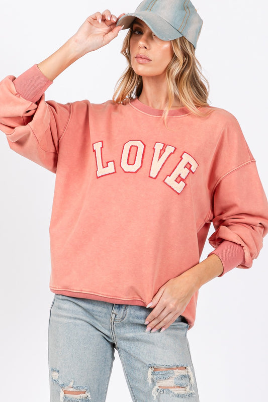 LOVE Path Applique Drop Shoulder Sweatshirt