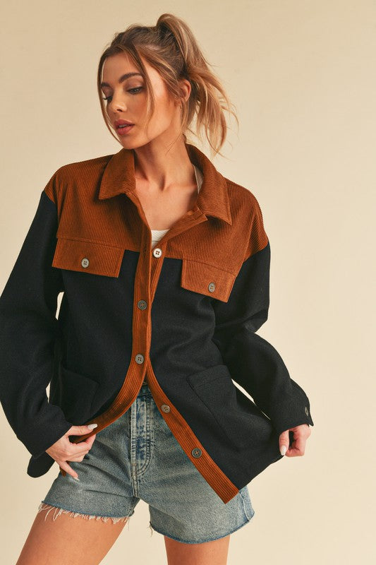 Tone Button Up Jacket with Pockets