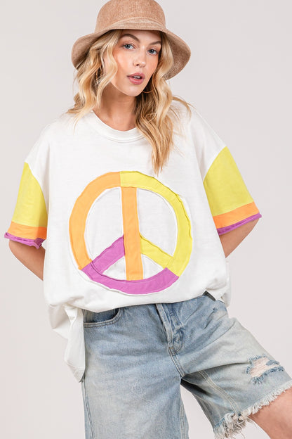 Color Block Peace Applique Top