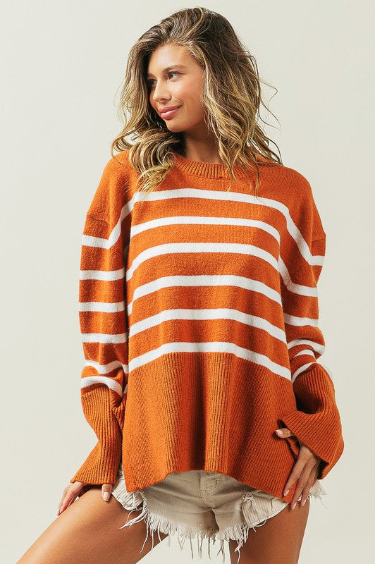 Ribbed Hem Stripe Sweater