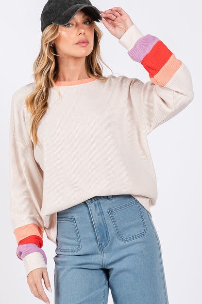 Color Block Waffle Knit Top