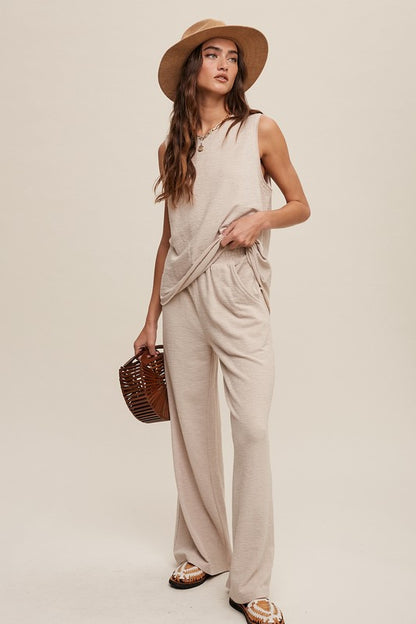 Soft Knit Sleeveless and Sweat Pant Lounge Set