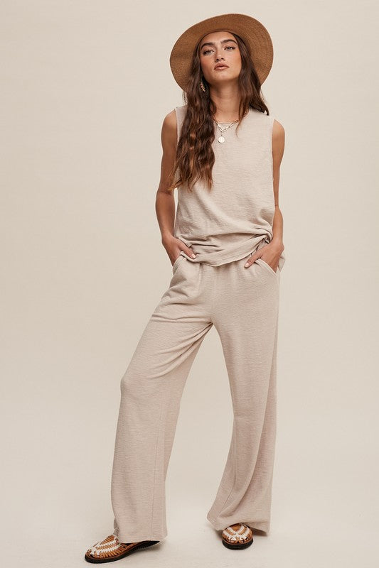 Soft Knit Sleeveless and Sweat Pant Lounge Set