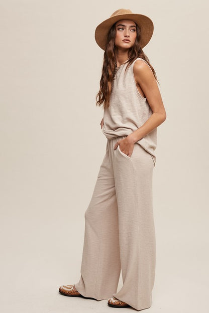 Soft Knit Sleeveless and Sweat Pant Lounge Set