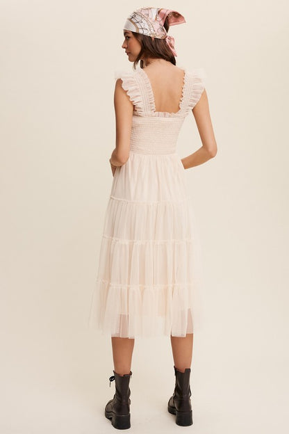 Ruffle Reverie Tiered Mesh Midi Dress