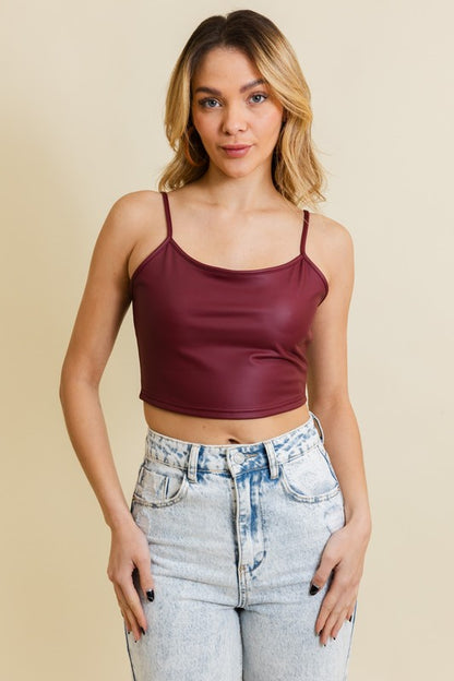 Strap Faux Leather Crop Cami Top