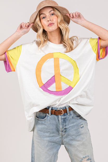 Color Block Peace Applique Top