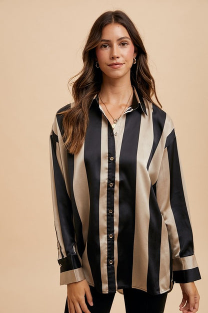 Striped Dropped Shoulder Button Up Shirt