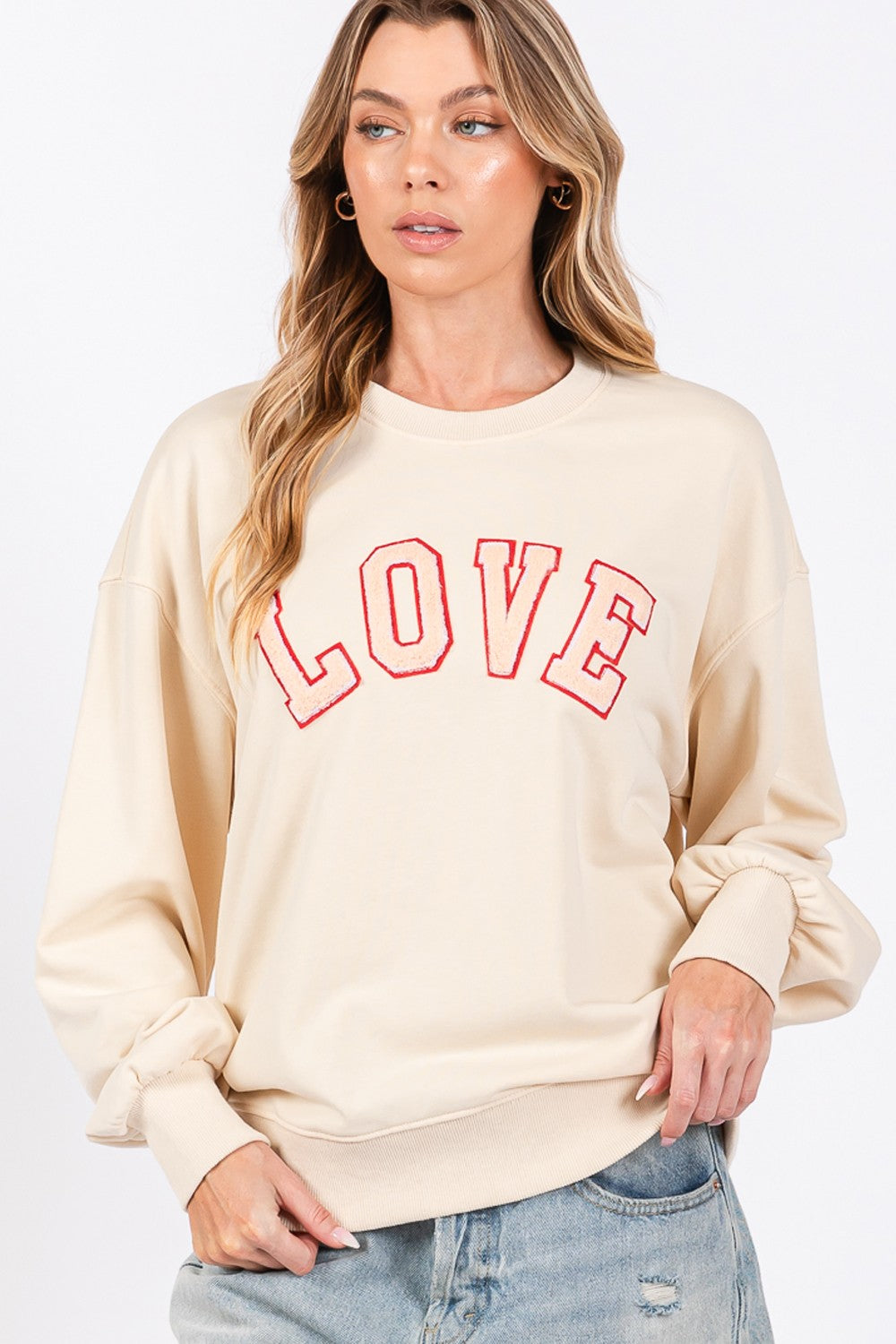 LOVE Path Applique Drop Shoulder Sweatshirt