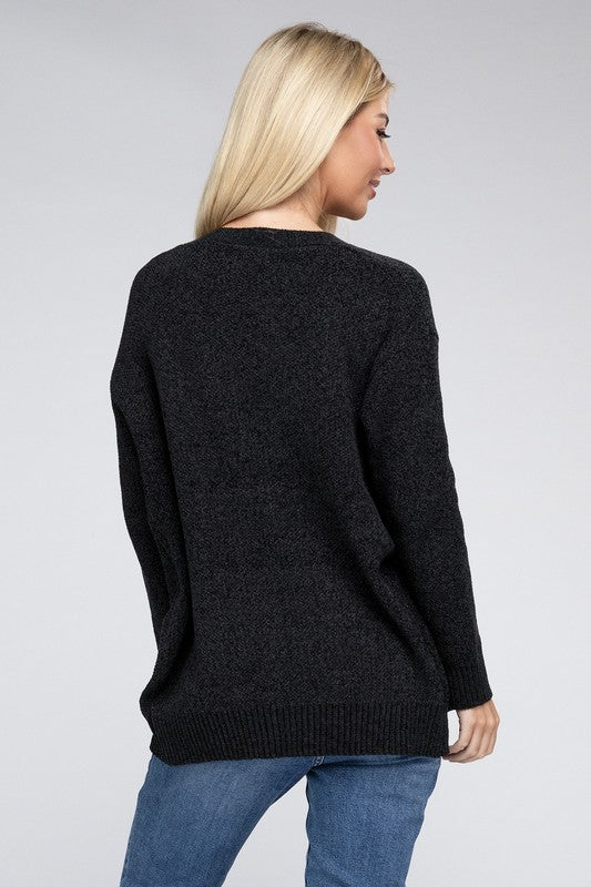 Melange Open Front  Cardigan