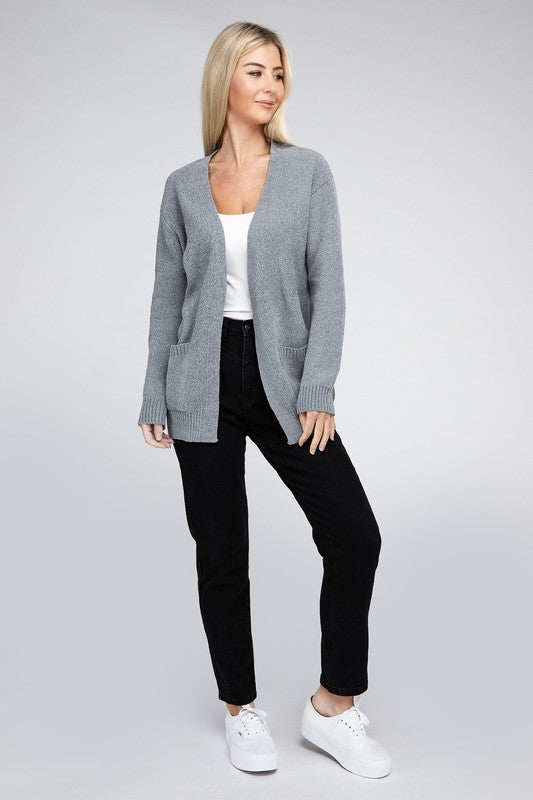 Melange Open Front  Cardigan