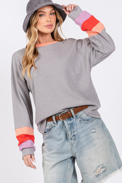 Color Block Waffle Knit Top