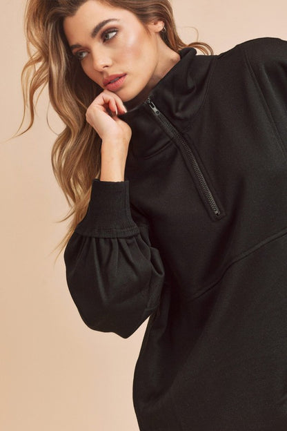 Exposed Seam Half Zip Drop Shoulder Sweatshirt