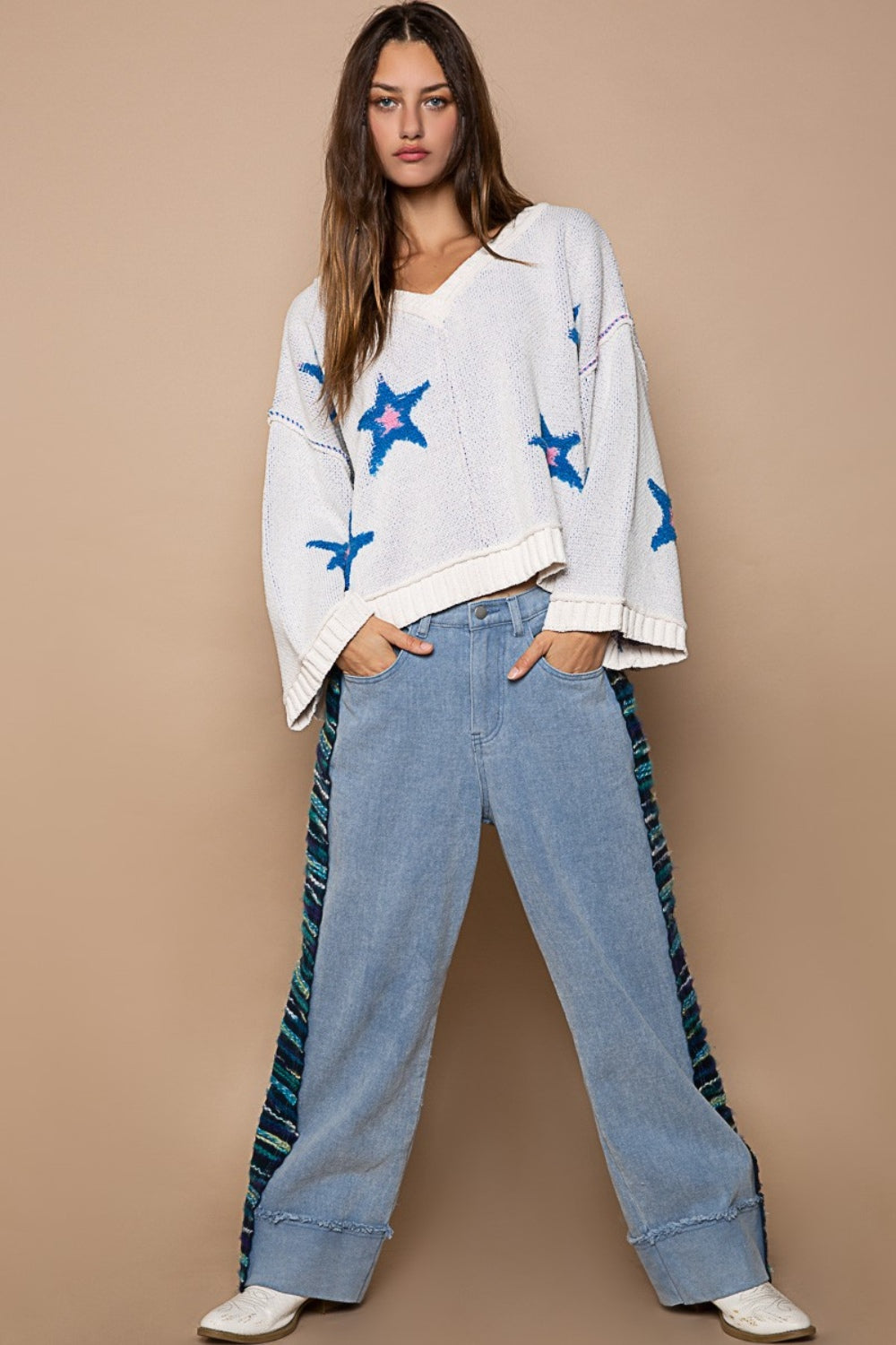 Long Sleeve Star Patch Sweater